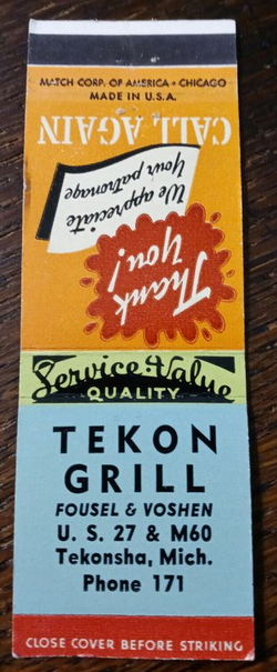Tekon Grill (Te-Kon Grill & Truck Stop) - Vintage Matchbook